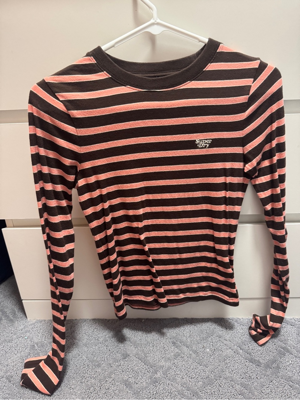 Superdry Striped Long Sleeve Tee in Pink and Black